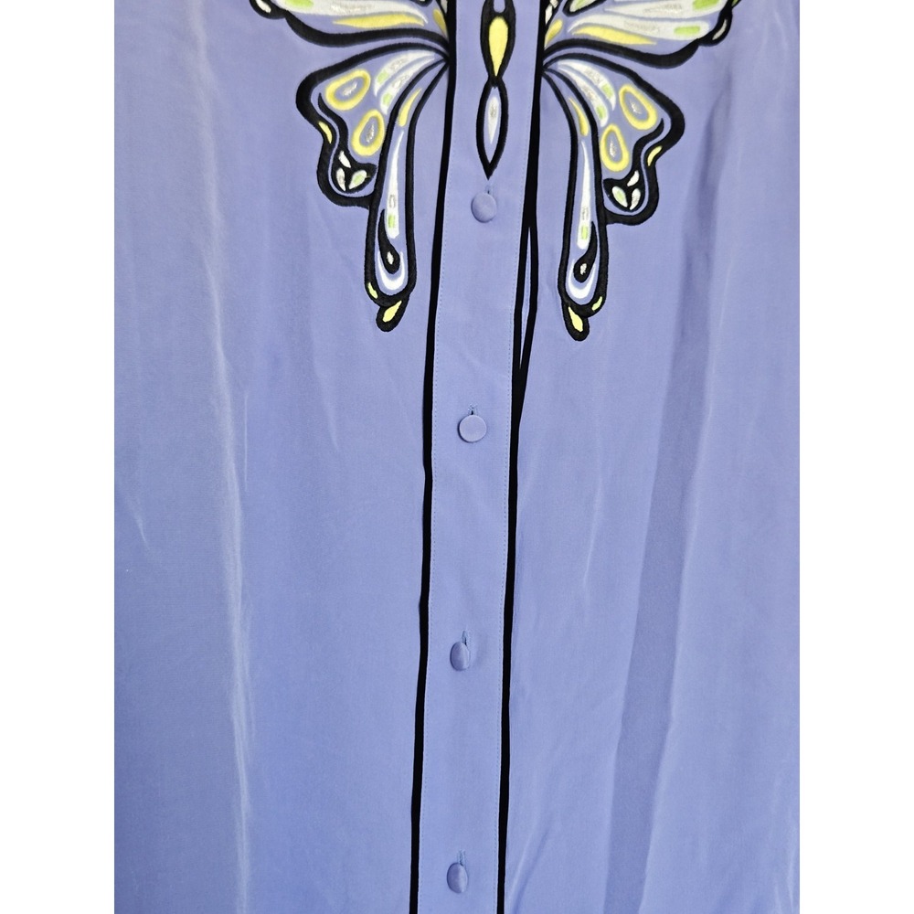 Vtg Bob Mackie Wearable Art Lavender Embroidered Butterfly ButtonUp Silk Blouse - Picture 4 of 16